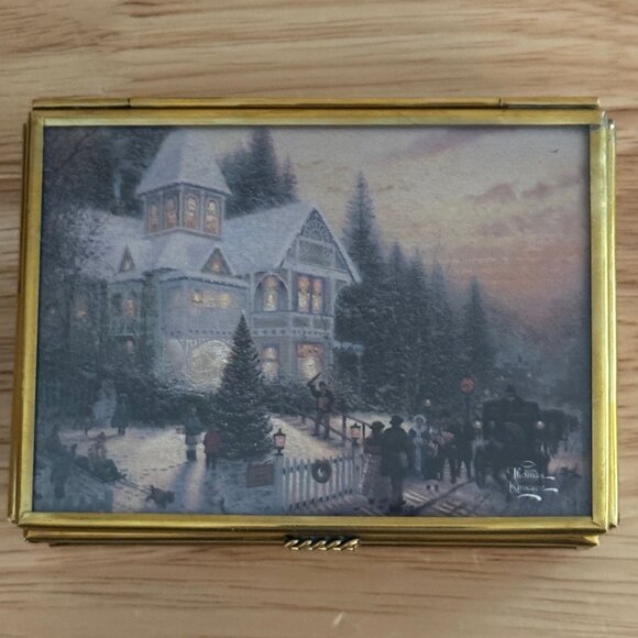 Thomas Kinkade Glass Trinket Box from Enesco Mirrored Bottom Victorian Setting - Picture 3 of 8